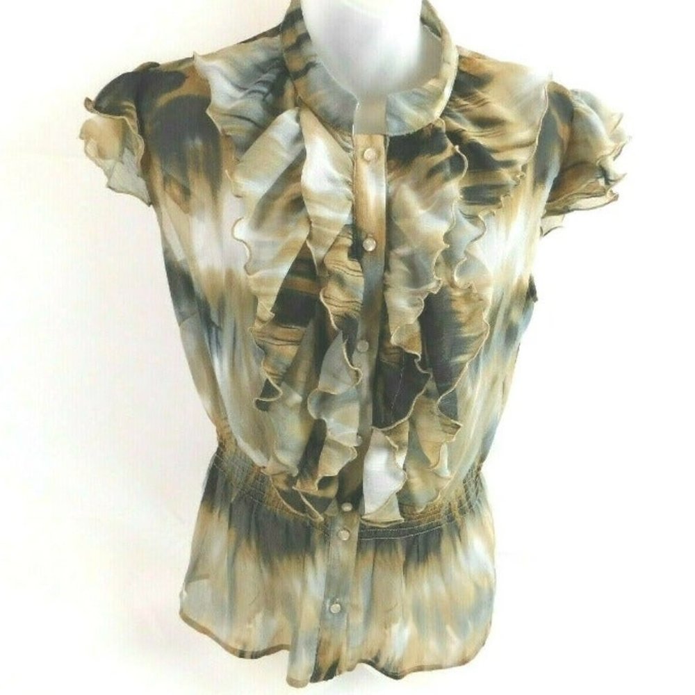 Speak 2 Me Ruffled Sleeve Front Top Med